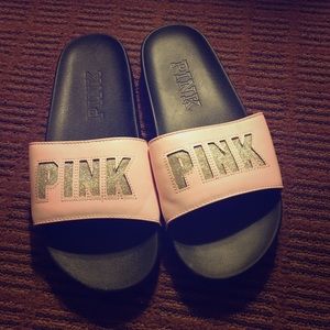 ❤️VS Pink slide sandals glitter bling❤️